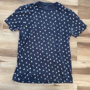 J Crew Mens T Shirt Medium Slim Washed Sailboat Print Navy Blue Pocket